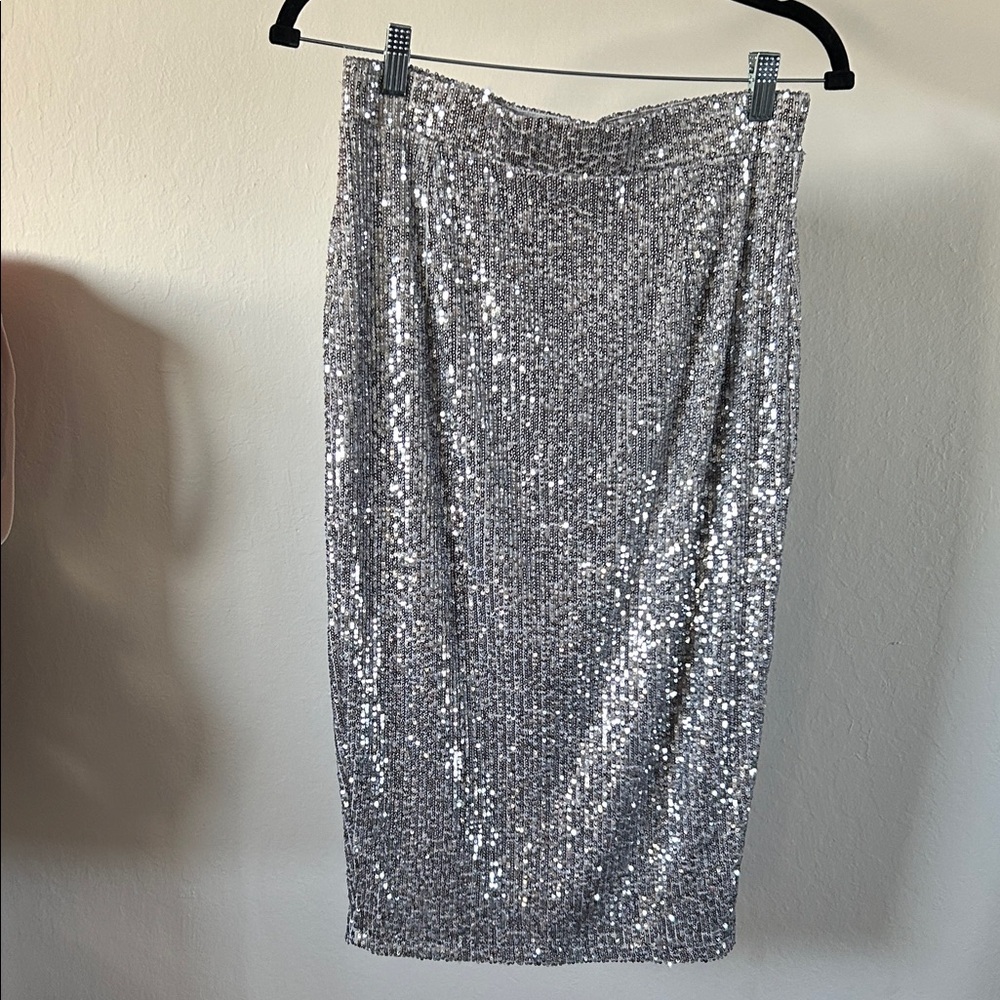 Silver Sequin Pencil Skirt